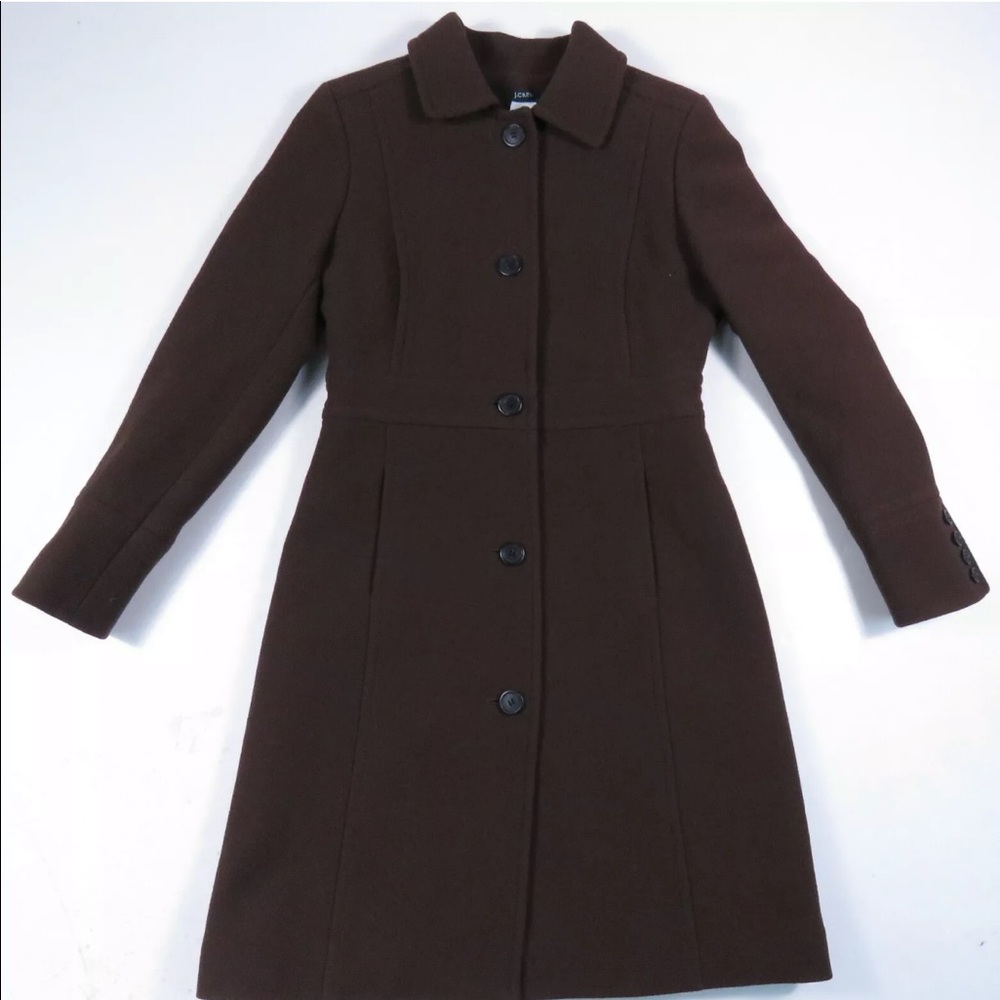 J. Crew Women's Dark Brown Single-Breasted Wool Trench Coat